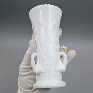 Vintage Westmoreland Milk Glass Triple Swan and Cattail Mini Vase